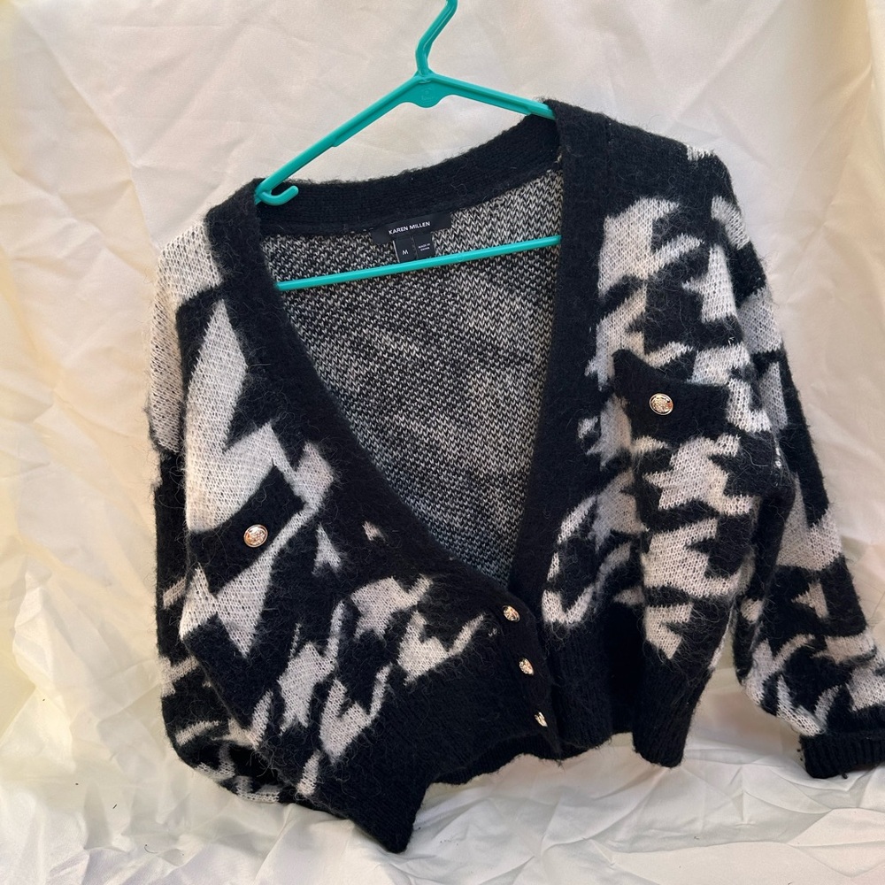 Karen Millen Black and White houndstooth Cardigan